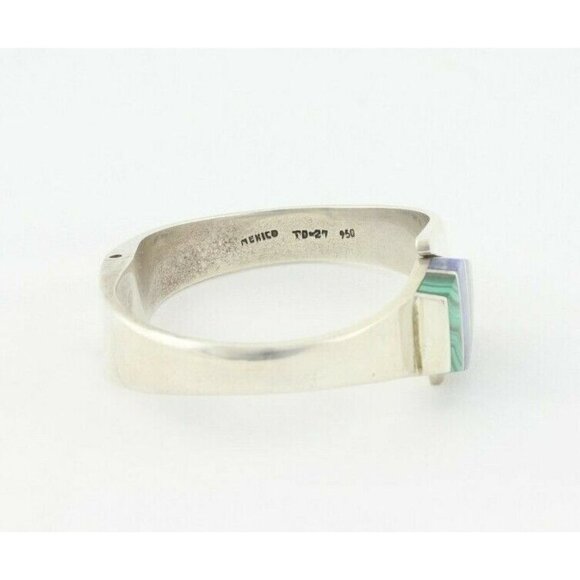 Sterling Silver Malachite and Sodalite Cuff Bracelet 7 inch Opens and Closes - Picture 7 of 8